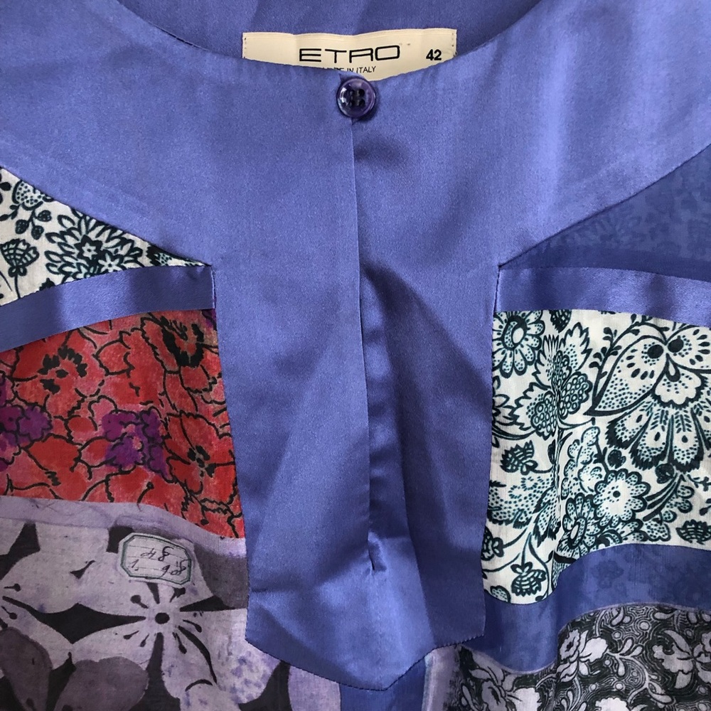 Etro patchwork silk tunic dress/ shirt scarf print 3/4 sleeves multi purple boho - Picture 8 of 14